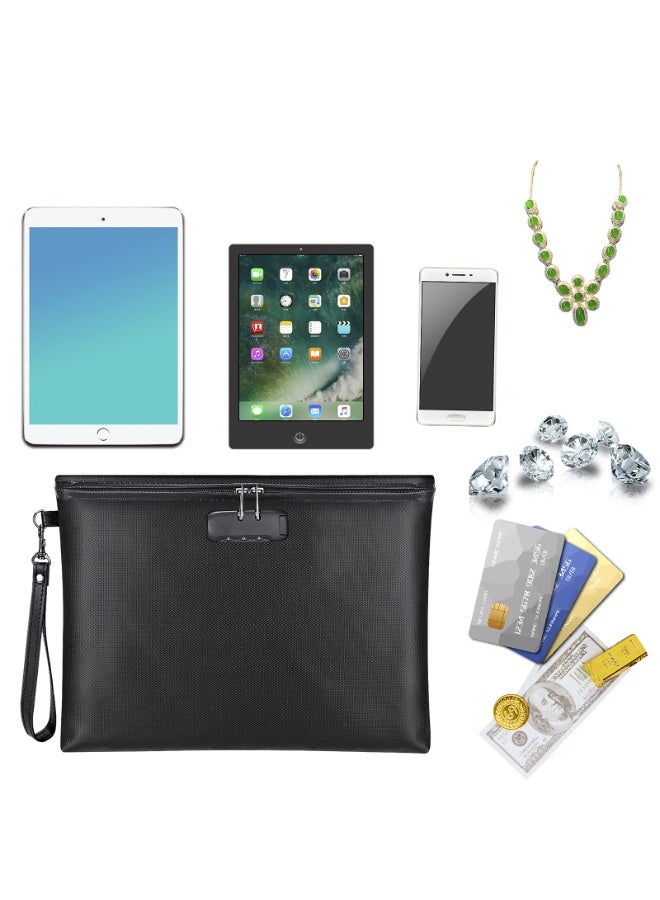 Fireproof Document Bag with Lock, 14.3x10.2 Fireproof and Waterproof Money Bag with Zipper Closure, Storage Pouch for A4 Letter Size Document, Cash, Cell Phone, Tablet, Credit Card,Passport - Image 4